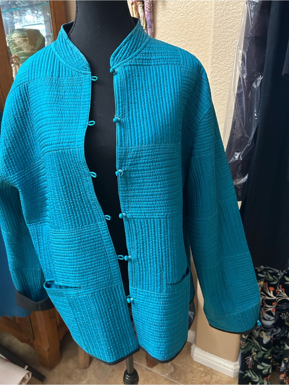 Bright Teal/Black Reversible Quilted Teddy Jacket